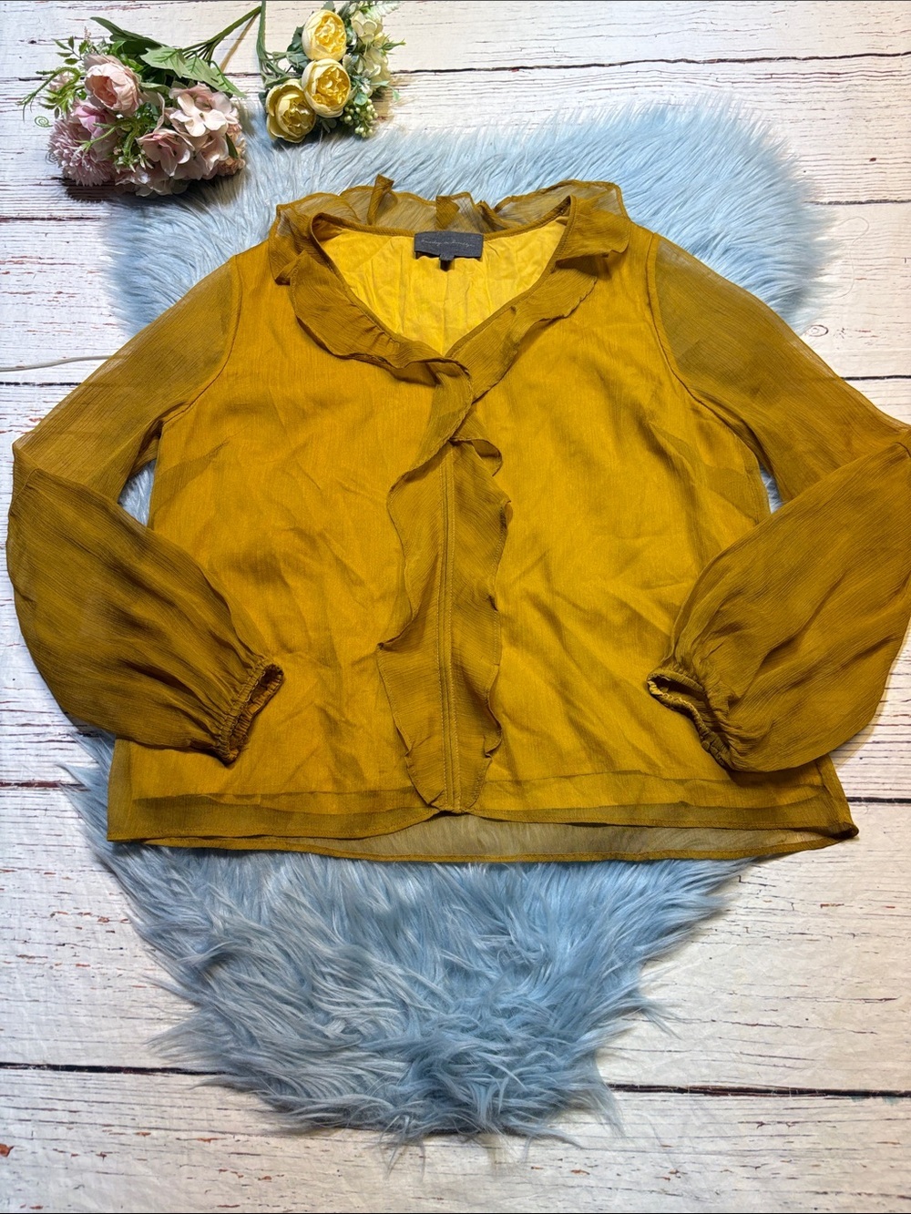Anthropologie Sunday in Brooklyn Auberta Ruffled Golden Blouse sz S